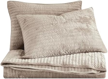 WDCOZY Beige Striped King Size Quilt Set - Neutral Farmhouse Country Bedding, Warm Soft Thin Comforter, 3 Pieces OEKO-TE