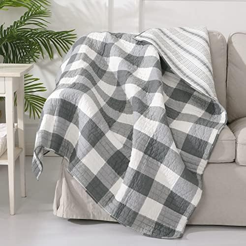 Levtex Home Camden Bedspread Set for Full Size Bed - Buffalo Check Design in Grey and Cream - Reversible Cotton Quilt - Levtex Home Camden Bedspread Set for Full Size Bed - Buffalo Check Design in Grey and Cream - Reversible Cotton Quilt -
