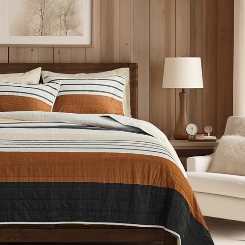 Wonderful Natural Linen Cotton Quilt - Hypoallergenic Wave Stitched White Queen Quilt, Pre-Washed Soft & Breathable, All