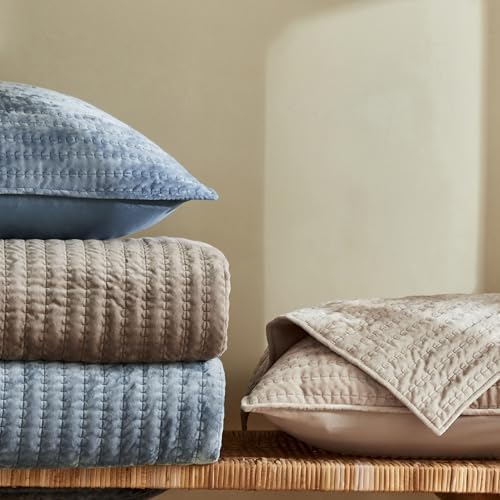 WDCOZY Beige Striped King Size Quilt Set - Neutral Farmhouse Country Bedding, Warm Soft Thin Comforter, 3 Pieces OEKO-TE