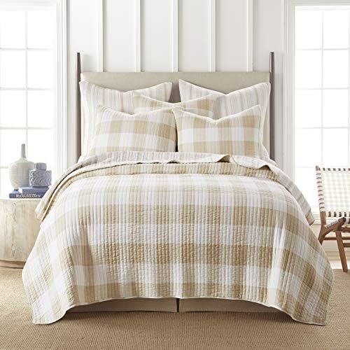 Levtex Home Camden Bedspread Set for Full Size Bed - Buffalo Check Design in Grey and Cream - Reversible Cotton Quilt - Levtex Home Camden Bedspread Set for Full Size Bed - Buffalo Check Design in Grey and Cream - Reversible Cotton Quilt -