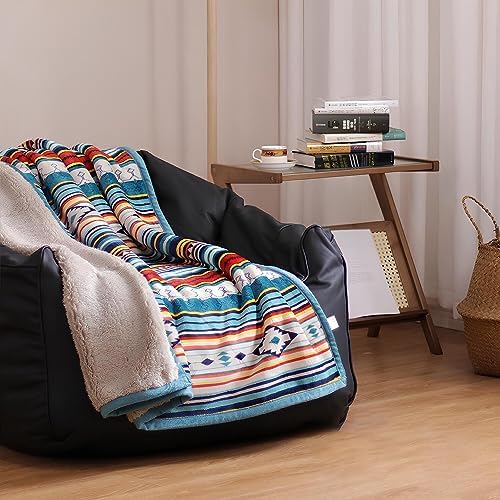 Sherpa Boho Throw Blanket - Super Soft and Cozy Aztec Pattern Double-Layer Flannel Fleece Blankets for Lap, Couch, Sofa,