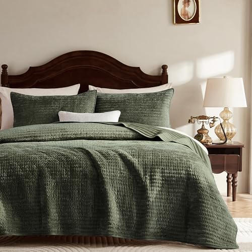 WDCOZY Beige Striped King Size Quilt Set - Neutral Farmhouse Country Bedding, Warm Soft Thin Comforter, 3 Pieces OEKO-TE