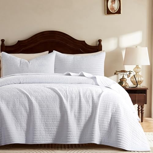 WDCOZY Beige Striped King Size Quilt Set - Neutral Farmhouse Country Bedding, Warm Soft Thin Comforter, 3 Pieces OEKO-TE