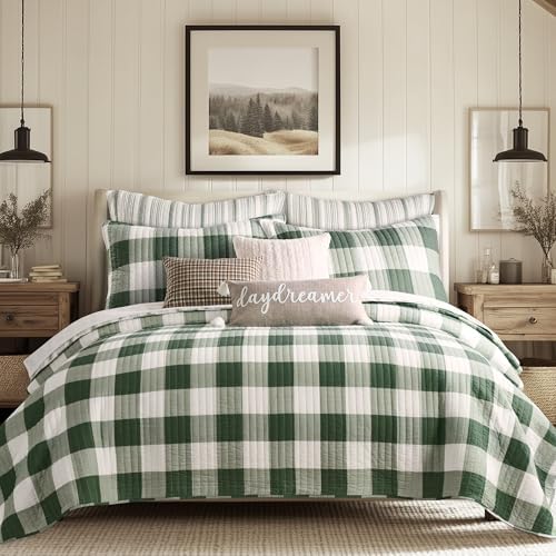 Levtex Home Camden Bedspread Set for Full Size Bed - Buffalo Check Design in Grey and Cream - Reversible Cotton Quilt - Levtex Home Camden Bedspread Set for Full Size Bed - Buffalo Check Design in Grey and Cream - Reversible Cotton Quilt -