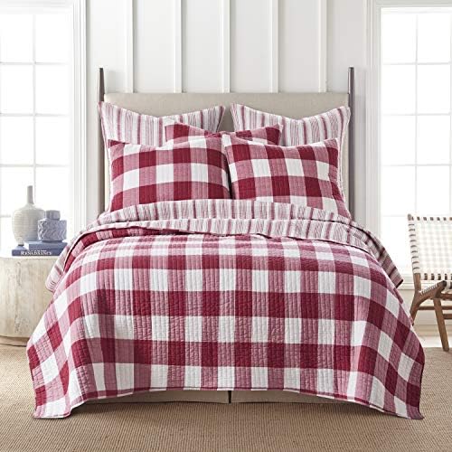 Levtex Home Camden Bedspread Set for Full Size Bed - Buffalo Check Design in Grey and Cream - Reversible Cotton Quilt - Levtex Home Camden Bedspread Set for Full Size Bed - Buffalo Check Design in Grey and Cream - Reversible Cotton Quilt -