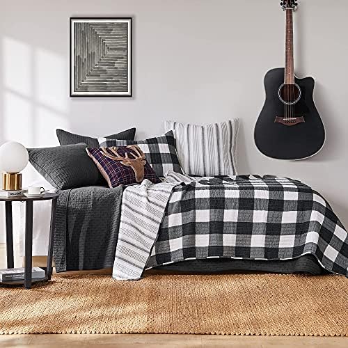Levtex Home Camden Bedspread Set for Full Size Bed - Buffalo Check Design in Grey and Cream - Reversible Cotton Quilt - Levtex Home Camden Bedspread Set for Full Size Bed - Buffalo Check Design in Grey and Cream - Reversible Cotton Quilt -