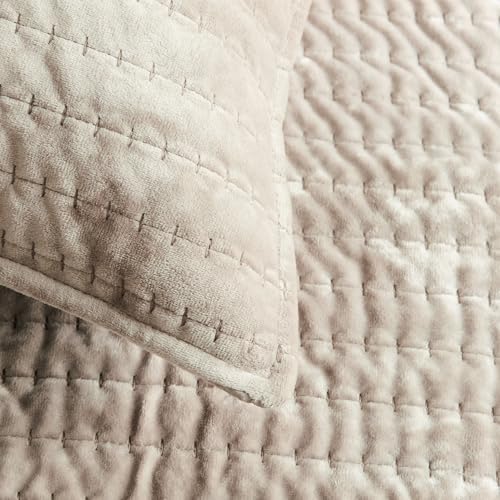 WDCOZY Beige Striped King Size Quilt Set - Neutral Farmhouse Country Bedding, Warm Soft Thin Comforter, 3 Pieces OEKO-TE