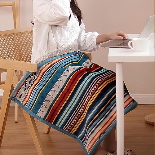 Sherpa Boho Throw Blanket - Super Soft and Cozy Aztec Pattern Double-Layer Flannel Fleece Blankets for Lap, Couch, Sofa,