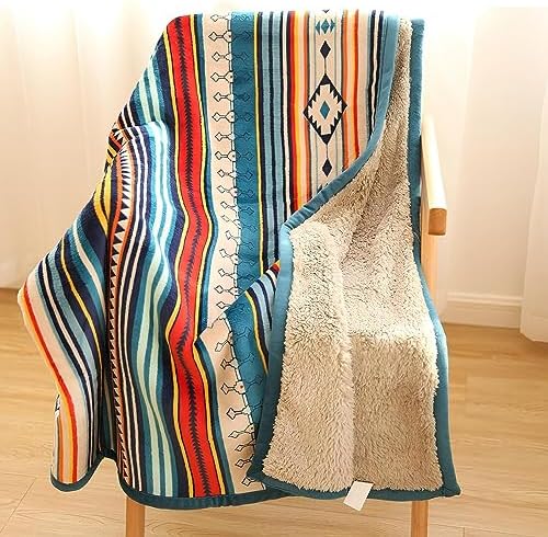 Sherpa Boho Throw Blanket - Super Soft and Cozy Aztec Pattern Double-Layer Flannel Fleece Blankets for Lap, Couch, Sofa,