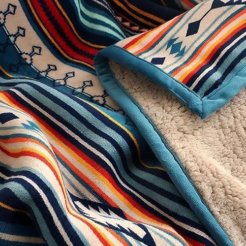 Sherpa Boho Throw Blanket - Super Soft and Cozy Aztec Pattern Double-Layer Flannel Fleece Blankets for Lap, Couch, Sofa,