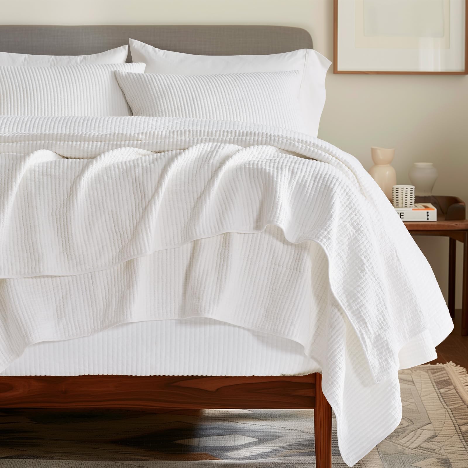  EVERGRACEHOME Lightweight Soft Ribbed Matelassé Cotton Coverlet Set Full Queen Size 3 Pieces for All Seasons
| Cozy Ove