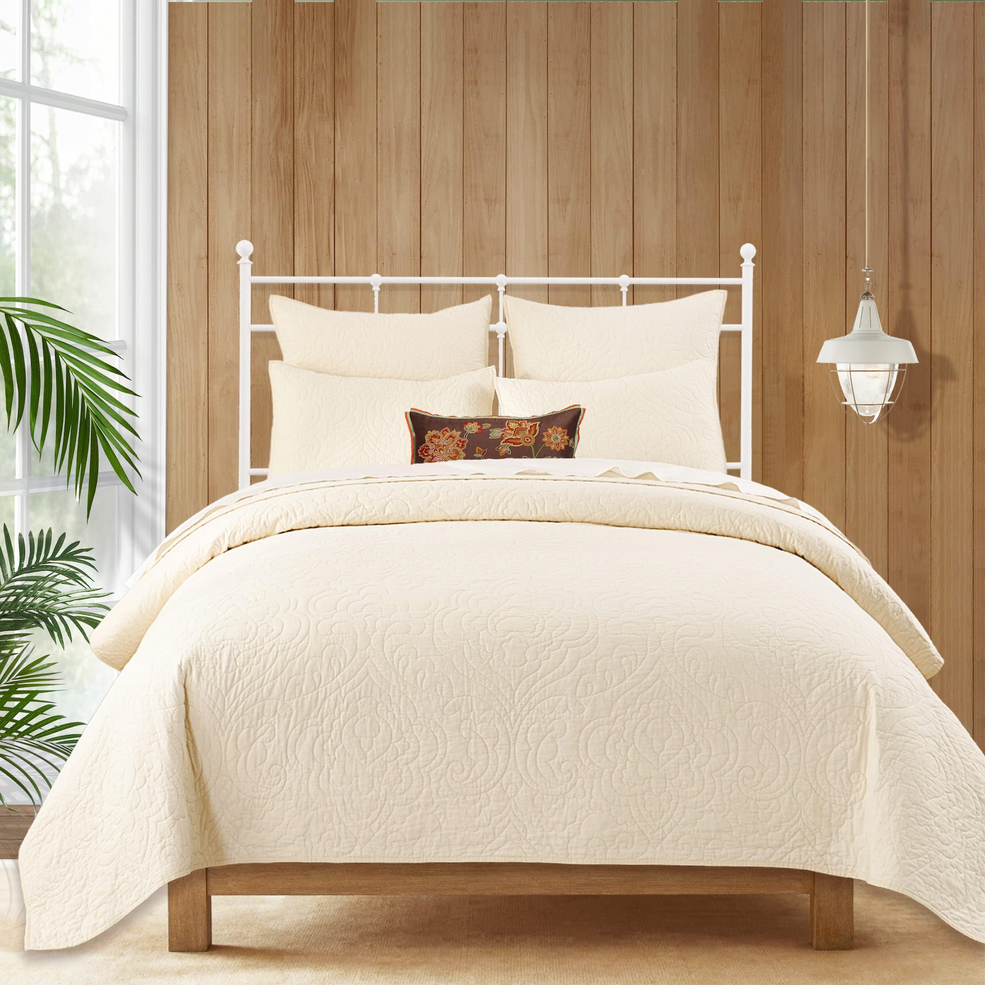 Querencia 100% Cotton Quilt Set - Cream Quilt, Lightweight Comforter for All Seasons 3 Pieces (Full/Queen)  
Querencia 1