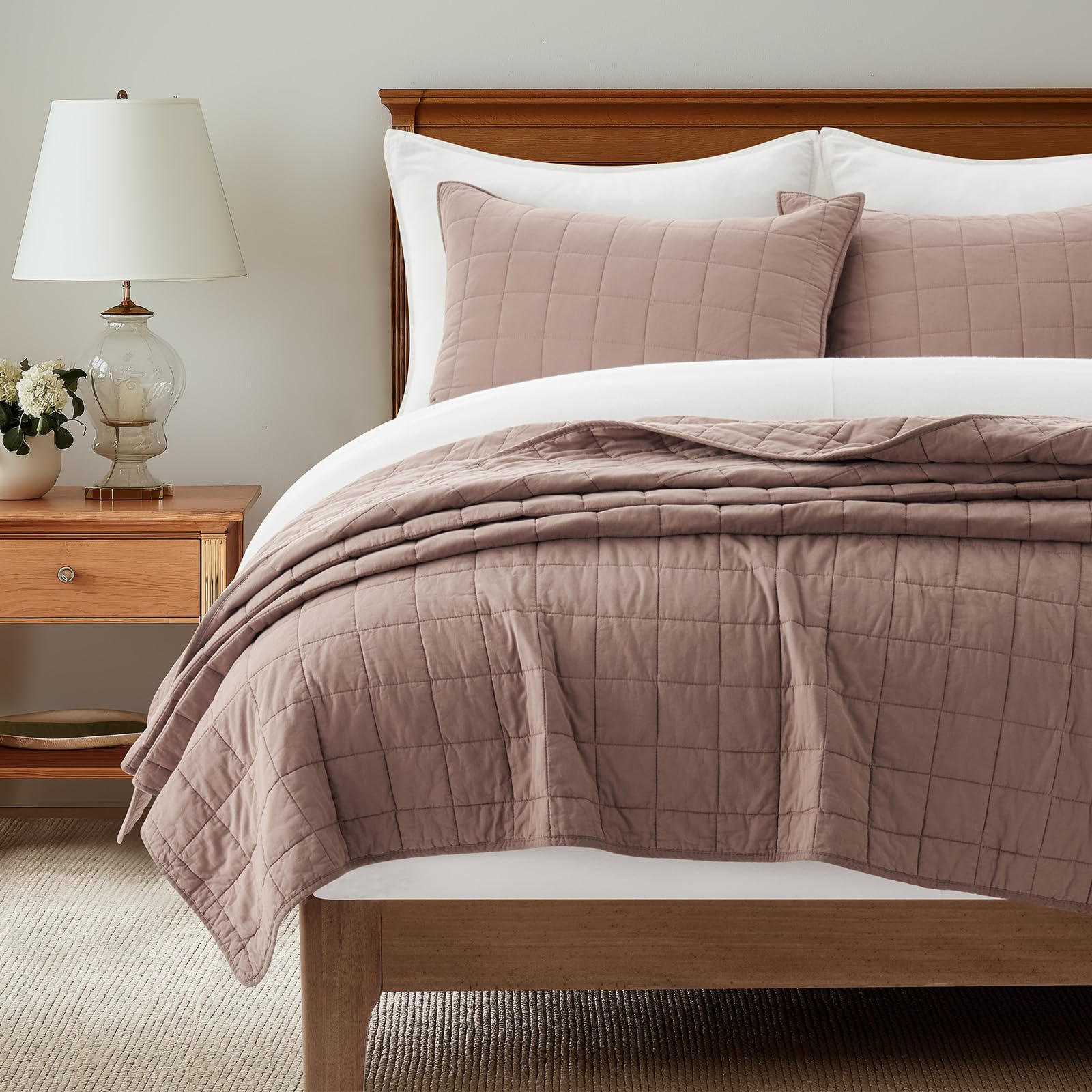  Evergracehome 100% Cotton Box Stitch Quilt Bedding Set for Queen Size, Garment-Washed Soft Cozy Coverlet, Quilted Bedsp